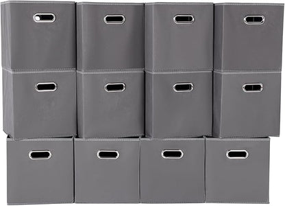 Fabric Cloth Storage Bins,Fabric Cube Organizer with Dual Handles Foldable Cube Storage Baskets for Home Bedroom Storage,Set of 12,(Gray)