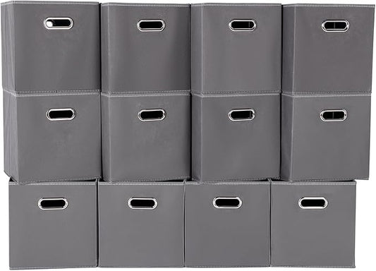 Fabric Cloth Storage Bins,Fabric Cube Organizer with Dual Handles Foldable Cube Storage Baskets for Home Bedroom Storage,Set of 12,(Gray)