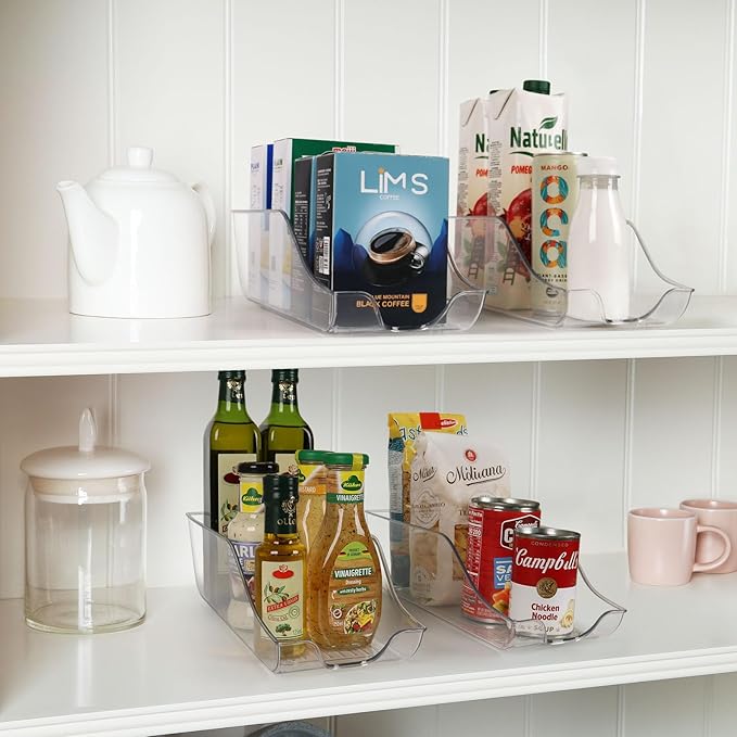 Refrigerator Organizer Bins Set of 4, Pantry Storage, Can Dispenser for Kitchen Cabinet or Counter-top, Fridge Beverage Holder, Clear