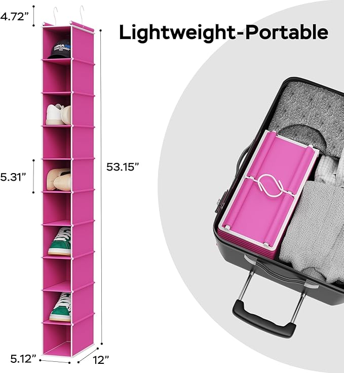 MAX Houser 2 Pack 10-Shelf Hanging Shoe Shelf Organizer, Hanging Shoe Storage for Closet, Slim Hanging Closet Organizer,10-Tier Narrow Hanging Storage Shelves or Baby Closet Room-Pink