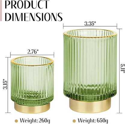 Makeup Brush holder Organizer, Crystal Glass Toothbrush Holders, Striped Make Up Brush Holder for Vanity, Pen Holder for Desk, Vase -Green (S+L)