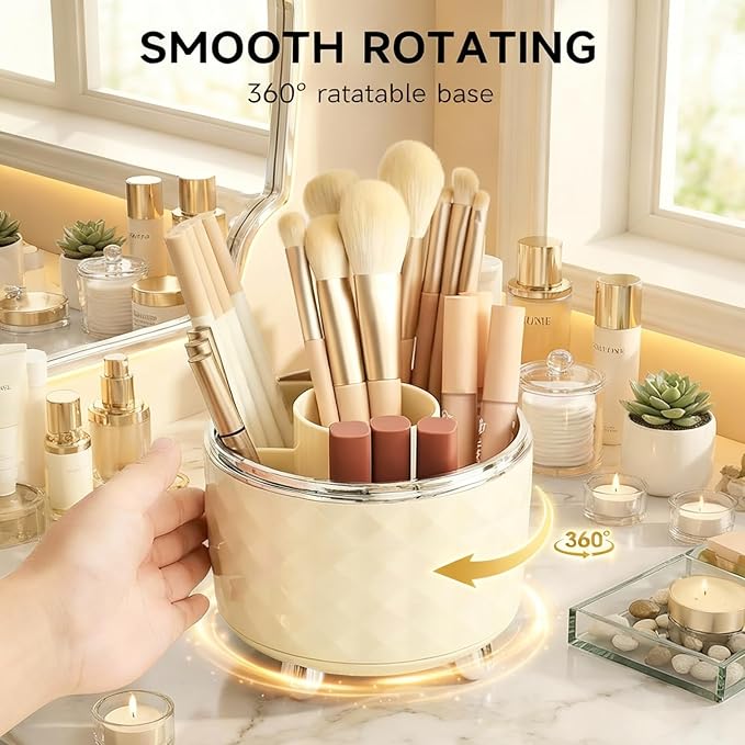 White Makeup Brush Holder Organizer,360° Rotating Makeup Brush Organizer,5 Slot Make up Brushes Cup for Cosmetics, Nail Polish, Art Supply, Bathroom Vanity Desktop Organizer