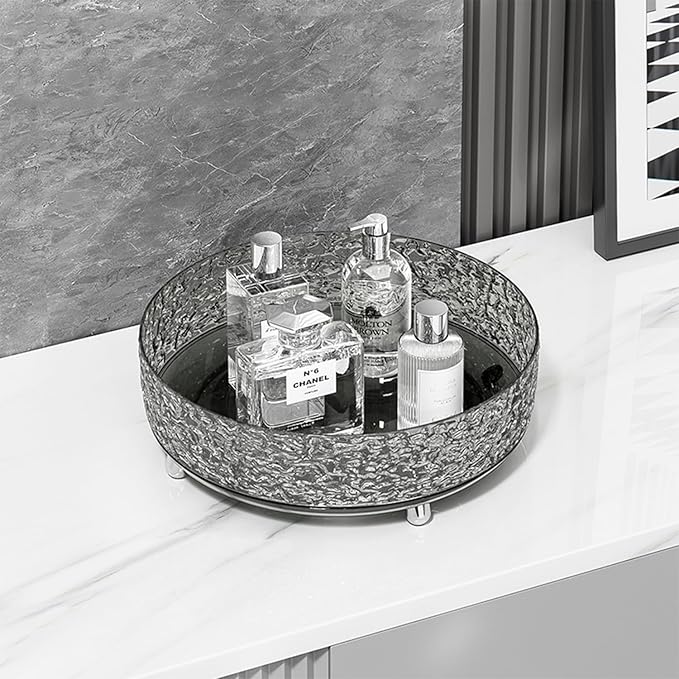 360 Rotating Makeup Organizer, Cosmetics Lazy Susan Spinning Skincare Storage for Vanity, Turntable Perfume Trays for Dresser Bathroom Countertop and Kitchen (Gray)
