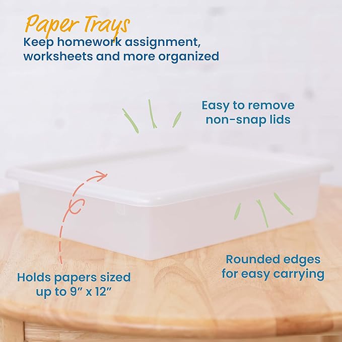 ECR4Kids Letter Size Plastic Tray Organizer with Lids, Small, Storage Bins, Clear, 10-Piece