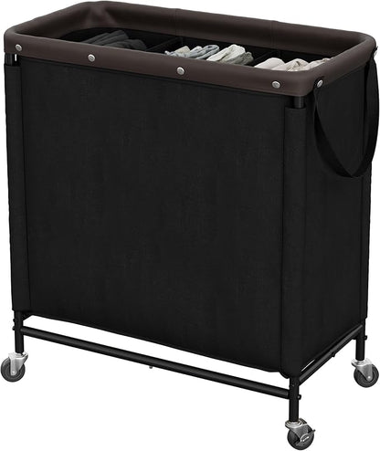 StorageWorks 3 Section Laundry Hamper, Rolling Laundry Cart with Wheels and Handles, Laundry Room Double Sorter for Organizer and Storage, 31.7 Gal(120L), Black