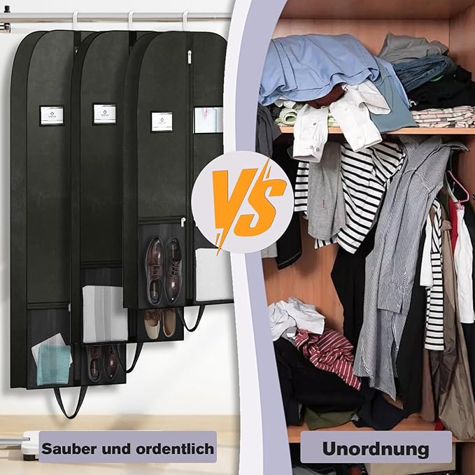 54" Garment Bags for Closet Storage and Travel, Gusseted Hanging Garment Bags for Men Women with Pockets Handles and Zipper, Suit Cover Bags for Clothes, Suits, Tuxedos, Dress, Shirts, Coats, Jackets