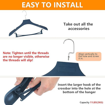 Suit Hangers for Men 6 Pack, Blue Coat Hangers Extra Wide Non Slip Width 17.7", Thick Plastic with Pants Bar & Metal Hook