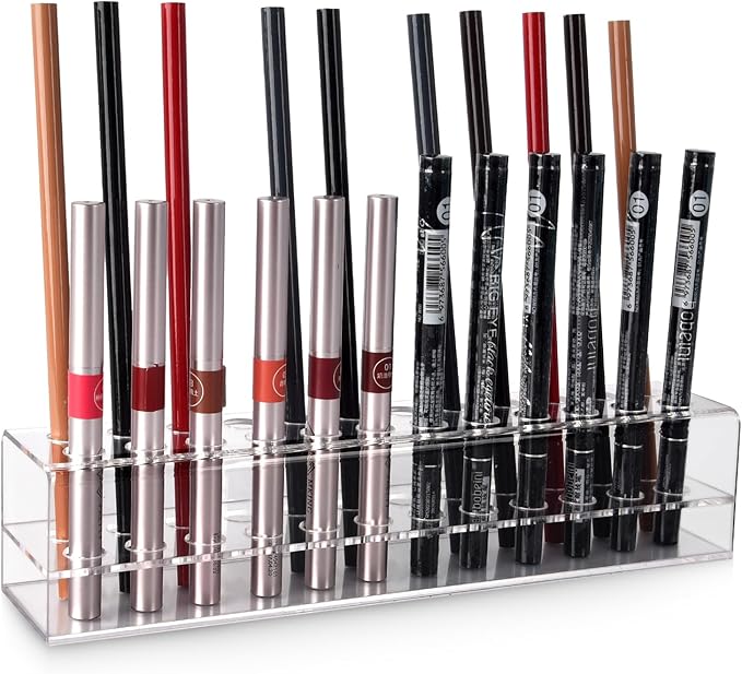 Acrylic Lip Liner Organizer & Eyeliner Organizer, 24 Standard Cosmetic Pencil Makeup Brush Makeup Display Case Refillable Container