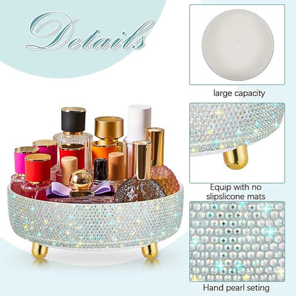 Honeydak White Bling Perfume Makeup Organizer Bling Mother's Day Nurses Day Gifts for Women Bathroom Organizers and Storage 360 Rotating Makeup Organizer for Countertop(Resin Stone)