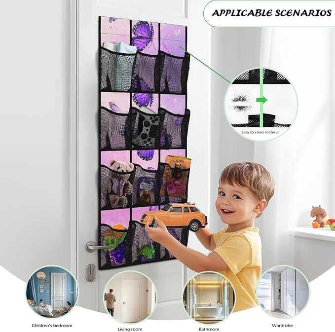Butterfly Behind Door Organizer 12 Pockets Violet Door Hanging Shoe Organizer Space Saving Multi-Funtion Storage Bag Large Capacity Wall Hanging Storage