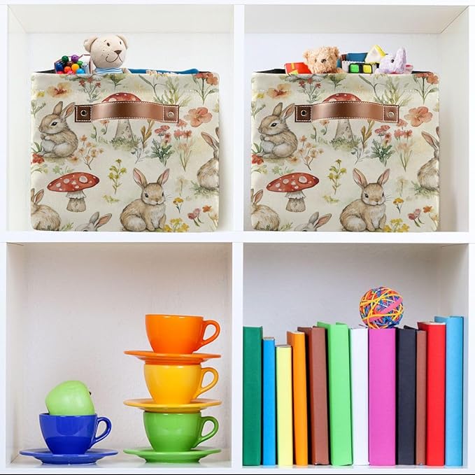 Easter Mushroom Bunny Rectangular Storage Basket Organizer Bin Shelf Baskets For Clothes Gifts For Home Office Dorm