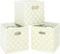 Fabric Cloth Storage Bins,Fabric Cube Organizer with Dual Handles Foldable Cube Storage Baskets for Home Bedroom Storage,Set of 3,(Creamy-White Gold)