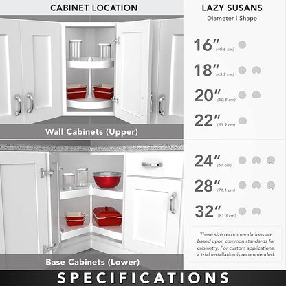 Rev-A-Shelf 18" Single Full Circle Lazy Susan Organizer for Diagonal Corner Kitchen Cabinets, Wooden Turntable Tray with Swivel Bearings, 4WLS001-18-B52
