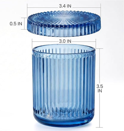 2 Pack Qtip Holder - Apothecary Jars with Lids, Bathroom Organizers and Storage Canister for Cotton Balls,Swabs,Floss Picks,Hair Ties,Clear Glass Vintage Bathroom Decor Jar Set (Blue2)