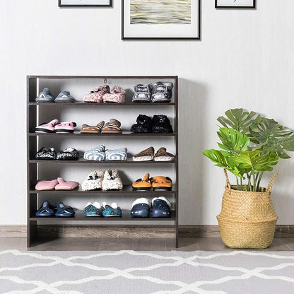 Giantex 3-in-1 Vertical Shoe Rack, 6-Tier Free Standing Shoe Storage Organizer w/Stackable Design for 18 Pairs, 31 Inch Wide Wood Shoe Shelf for Closet, Entryway, Living Room, Office, Walnut
