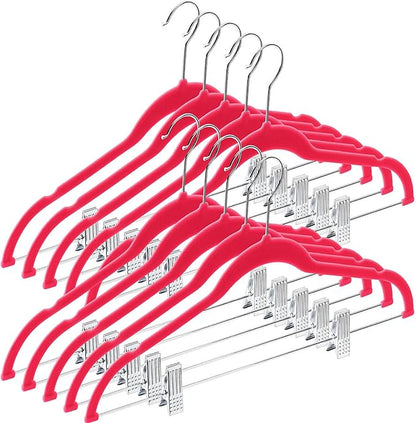 Home-it 10 Pack Clothes Hangers with clips - PINK Velvet Hangers - made for skirt hangers - Clothes Hanger - pants hangers - Ultra Thin No Slip