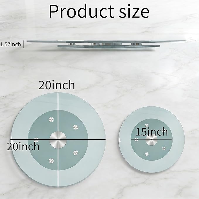 20" Glass Lazy Susan for Dining Table, Glass Turntable Table Centerpiece with 6 Rotating Wheels, 360° Smooth and Silent Spin Tabletop Rotating Tray, for Family Gatherings, Banquets, Weddings, 51 cm