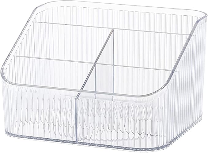 Makeup Organizer Cosmetics Storage Box, Large Capacity Make Up Brush Holder Organizer Vanity Accessories, Bathroom Countertops, Desk Storage Container, Cosmetic Display cases(White-L)