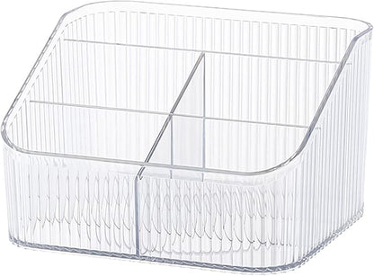 Makeup Organizer Cosmetics Storage Box, Large Capacity Make Up Brush Holder Organizer Vanity Accessories, Bathroom Countertops, Desk Storage Container, Cosmetic Display cases(White-L)