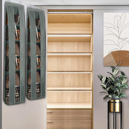 Lirex Over the Door Organizer, 2 Pack Handbag Storage with 6-Tier Space-Saving for Door or Closet, Handbag Hanger, Dark Grey