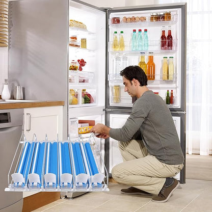 Drink Organizer for Fridge, 18.9x15.0x3.1in Soda Can Dispenser for Refrigerator, 6 Rows Adjustable Automatic Pusher Glide Drink Dispenser for Beer Beverages (Blue)
