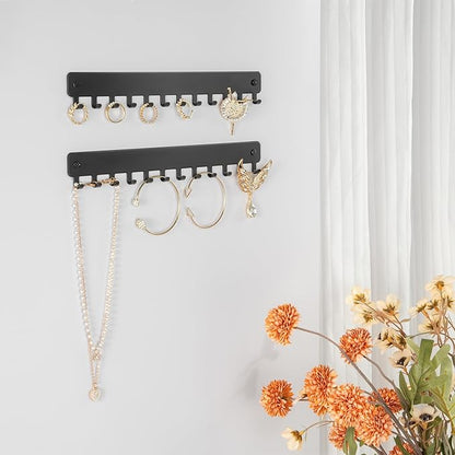 bussdis Drill-In Necklace Organizer: Sturdy Necklace Holder Wall Mounted with Hooks for Tangle-Free Jewelry Storage – Space-Saving Wall Necklace Hanger, Black, 2 PCS