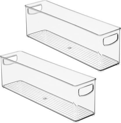 InterDesign iDesign Plastic Stackable Pantry Bin - Storage Bin with Handles for Cabinets or Fridge - Set of 2 - Clear
