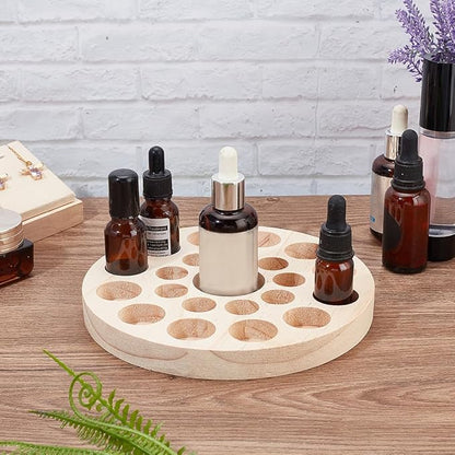 AHANDMAKER 22 Slots Small Essential Oil Bottle Holder, Wood Round Storage Display Rack Tabletop Essential Oil Bottles Wooden Storage Display Stand for Home Salon