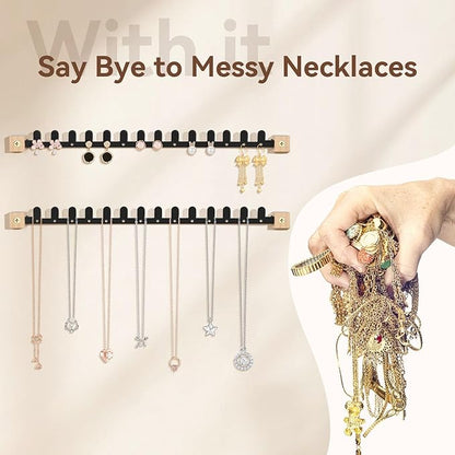 Wall Necklace Holder Hanging Jewelry Organizer 2 Pack Metal Necklace Organizer, Space-saving Jewelry Display for Necklaces & Earrings, Screws Included, Black