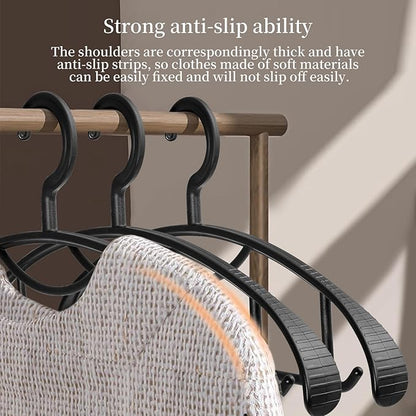 Plastic Clothes Hanger, Extra Thick Plastic Wide Shoulder Adult Slip Resistant Standard Clothing Hanger Ideal for Everyday Use Black 10 Pack 1.1inch Width