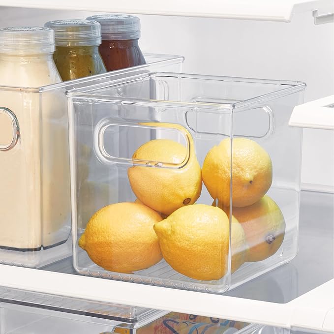 iDesign Recycled Plastic Pantry and Kitchen Storage, Freezer and Fridge Organizer Bin with Easy Grip Handles – 6” x 6” x 6”, Clear