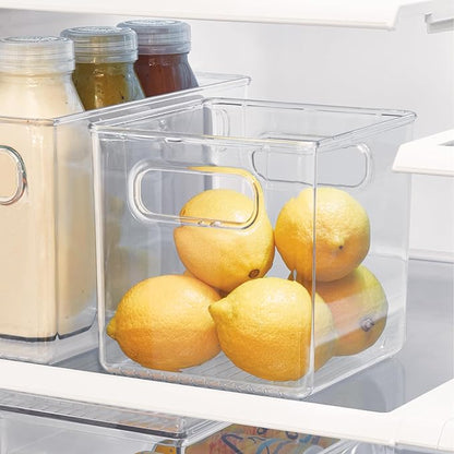 iDesign Recycled Plastic Pantry and Kitchen Storage, Freezer and Fridge Organizer Bin with Easy Grip Handles – 6” x 6” x 6”, Clear