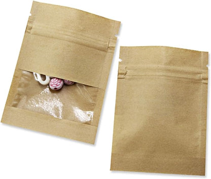 PABCK 1000 Pack 5.1x7.08 inch (Inner Size 4.7x5.7 inch) Clear Window Brown Kraft Paper for Zip Bag Seed Packets Lock Food Storage Bags Zipper Lock Envelopes Resealable Heat Seal Pouch Coffee Packet