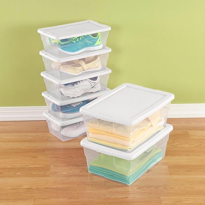 Sterilite 24-Pack 6 Quart Storage Boxes, Stackable Clear Plastic Bins with Snap-On Lids - Heavy-Duty Organizing Containers for Closet, Bathroom, and Office