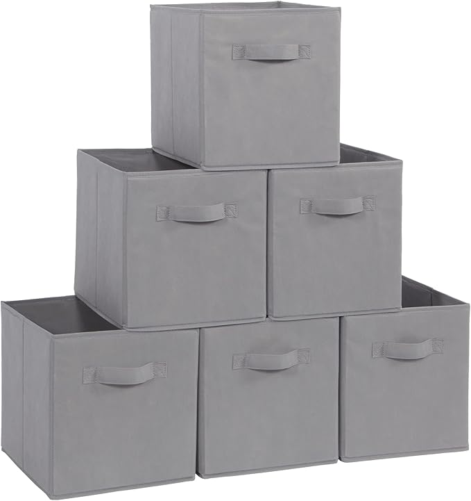 Storage Cubes - STORAGE MANIAC, 11 Inch Collapsible Storage Bins with Handles, 6 Pack Fabric Foldable Bins for Organization, Durable Storage Bins for Closet, Shelves, Offices, Toys, Grey