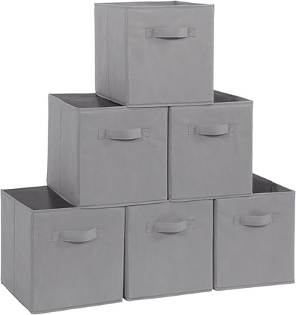 Storage Cubes - STORAGE MANIAC, 11 Inch Collapsible Storage Bins with Handles, 6 Pack Fabric Foldable Bins for Organization, Durable Storage Bins for Closet, Shelves, Offices, Toys, Grey