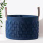 BOLDMONKEY Laundry Basket 20" x20 " x11.8 ",Extra Large Round Blanket Basket with Leather Handle, Felt Storage Basket for Living Room, Nursery, Dog Toys-Navy Blue