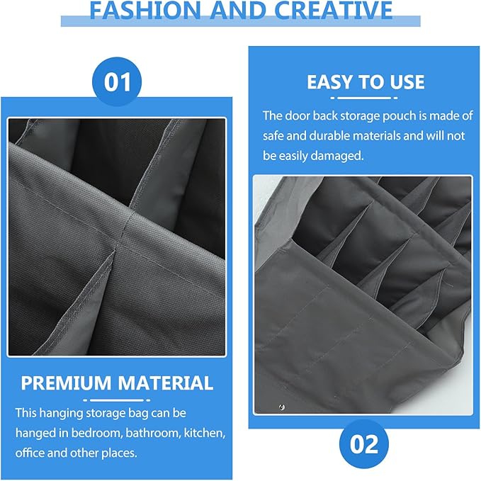 Milisten Wall-mounted Storage Pouch with 12 Gray Pockets, Multifunctional Hanging Bag Organizer for Over-the-door Use, Large Capacity Closet and Shoe Storage Solution for Home and Office