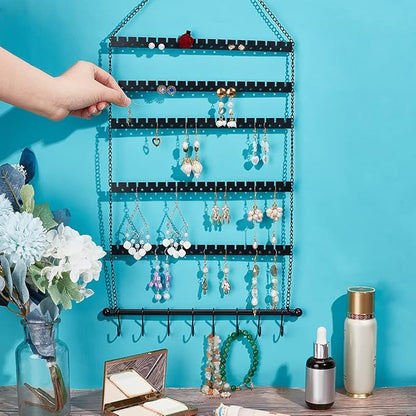 NBEADS Wall Hanging Jewelry Organizer, Earring Necklace Holder with Hanging Hooks for Earrings, Necklaces, Bracelets