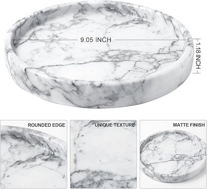 Round Natural Marble Tray for Bathroom, 10" Decorative White Marble Tray for Home, Bathroom Vanity Tray and Elegant Marble Serving Tray