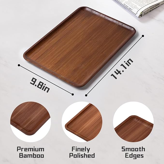 XZHXFX Bamboo Vanity Tray, Decorative Tray for Counter, Coffee Table, Kitchen, Bedroom (Large)