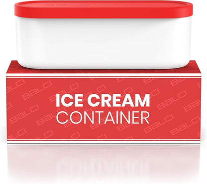 BALCI - Ice Cream Container - 2 Quart - Perfect Reusable Freezer Storage for Homemade Ice Cream Tubs for Sorbet, Frozen Yogurt and Gelato! - Flexible Silicone Lids, Long Scoop, Stackable - Red