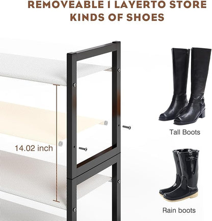 Shoe Rack for Closet & Entryway, Stackable Shoe Organizer, Screw-Fastened Metal Frame for Less Wobble, Heel-Friendly Non-Woven Shelves, 11.8" Deep Space-Saving Shoe Storage (Black, 8Tier)