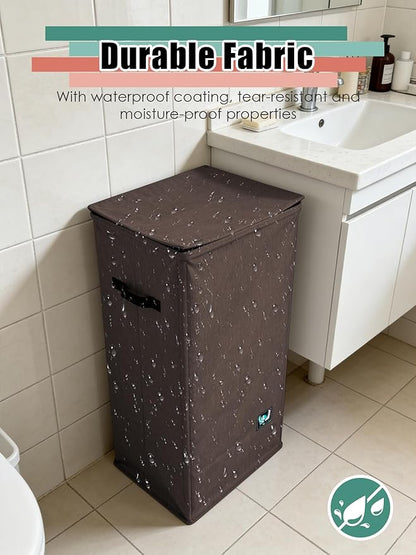 WTREE Laundry Hamper with Lid, Reinforced Sturdy Clothes Hamper with Anti-Puncture Base, Large Collapsible Laundry Basket with Removable Liner Bag, Tall Dirty Clothes Bin for Family, 100L Chocolate