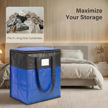 4Pack (110L*2+180L*2) Extra Large Moving Bags Heavy Duty with Wide Comfortable Handles & Strong Zipper, Durable Storage Bags Totes, Reusable Moving Boxes for College Dorm Bedding Space Saving,Blue