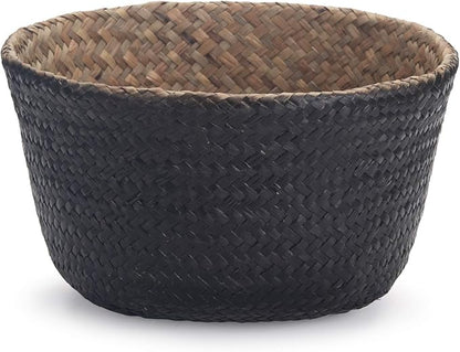 Seagrass Storage Basket, Natural Woven Storage Basket (Black 7 inch D x 8 inch H)