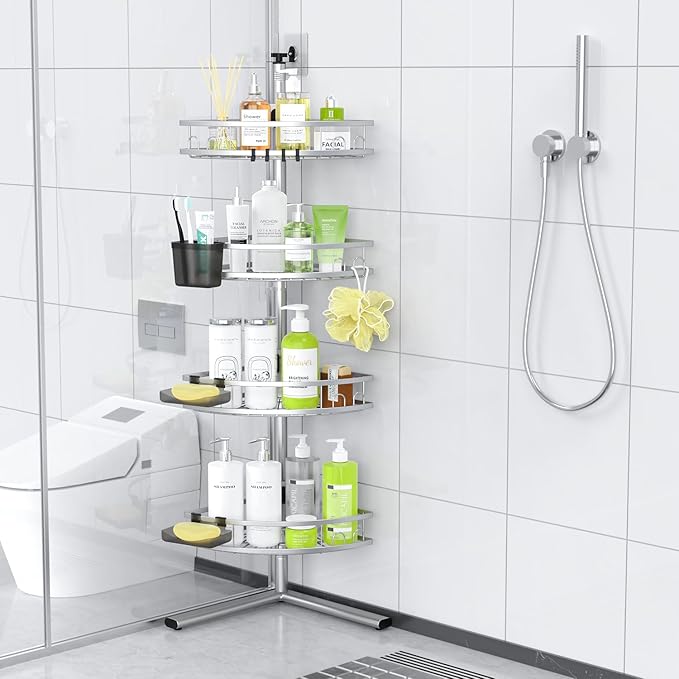 Aitatty Standing Shower Caddy Corner: 4-tier Rustproof Shower Organizer Shelf - Floor Shower Corner Shelf Rack Stand for Bathroom Chrome