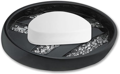 Zahari Home Sinatra Soap Dish Unique Design Stylish Bling Glass Mosaic Décor Soap Bar Holder, Black