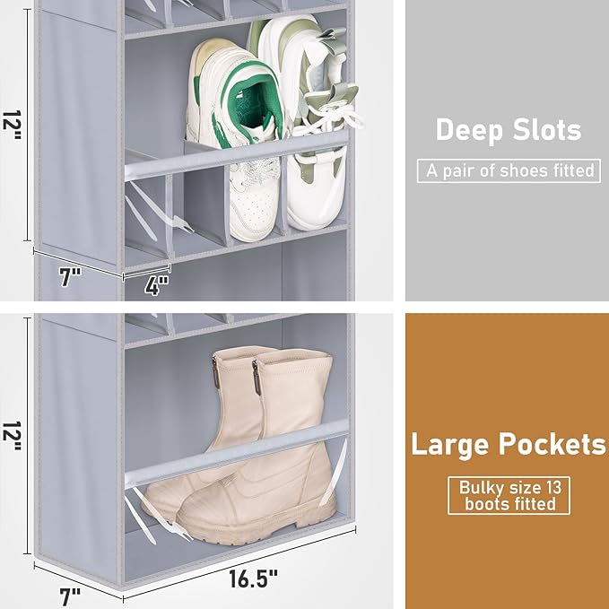 MISSLO 24 Large Pockets + 17 Deep Pockets Over the Door Shoe Rack Hanging Shoe Organizer for Door Closet Sneaker Holder