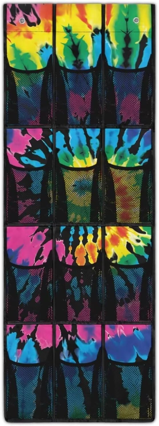 Hanging Shoe Organizer,Blend Pattern Shoe Organizer Door Hanger with 12 Mesh Large Pockets,Behind Door Shoes Hang Holder Rack Waterproof Reusable